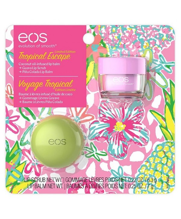 Eos Tropical Escape Guava lip scrub $pina colada lip balm 